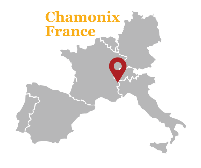 map of Europe with a pin on Chamonix France