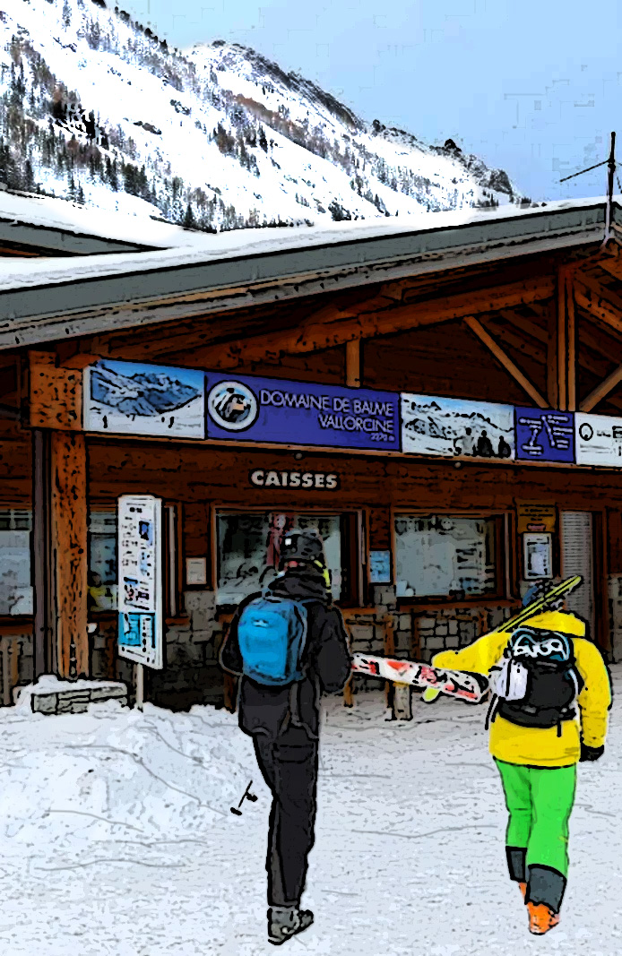 skiers heading to ticket office in Vallorcine